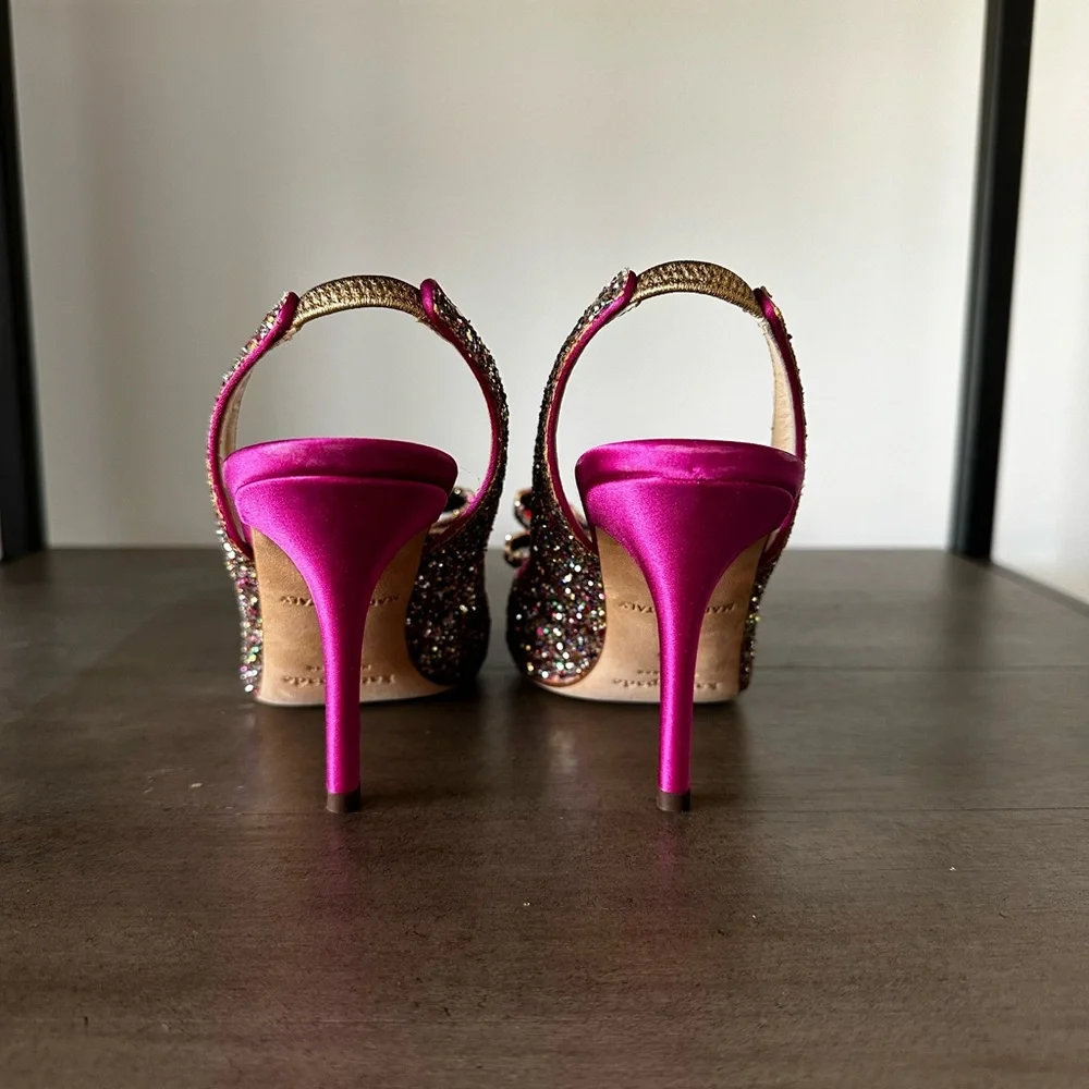 Kate Spade “Charm” Fuchsia and Multicolor Glitter Heels size 6.5 - Picture 3 of 8